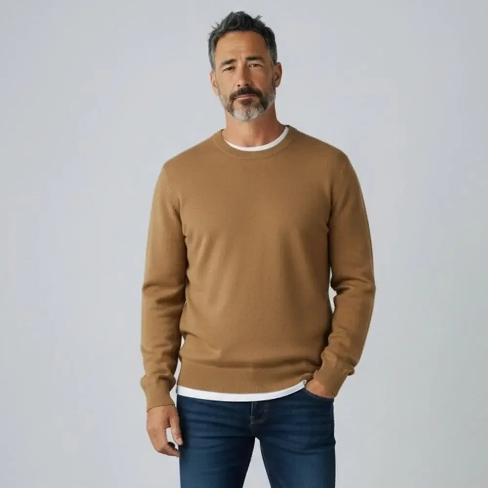 Banana Republic Cashmere Crew-Neck Sweater NWT Men's Sz L Brown Long Sleeve Knit